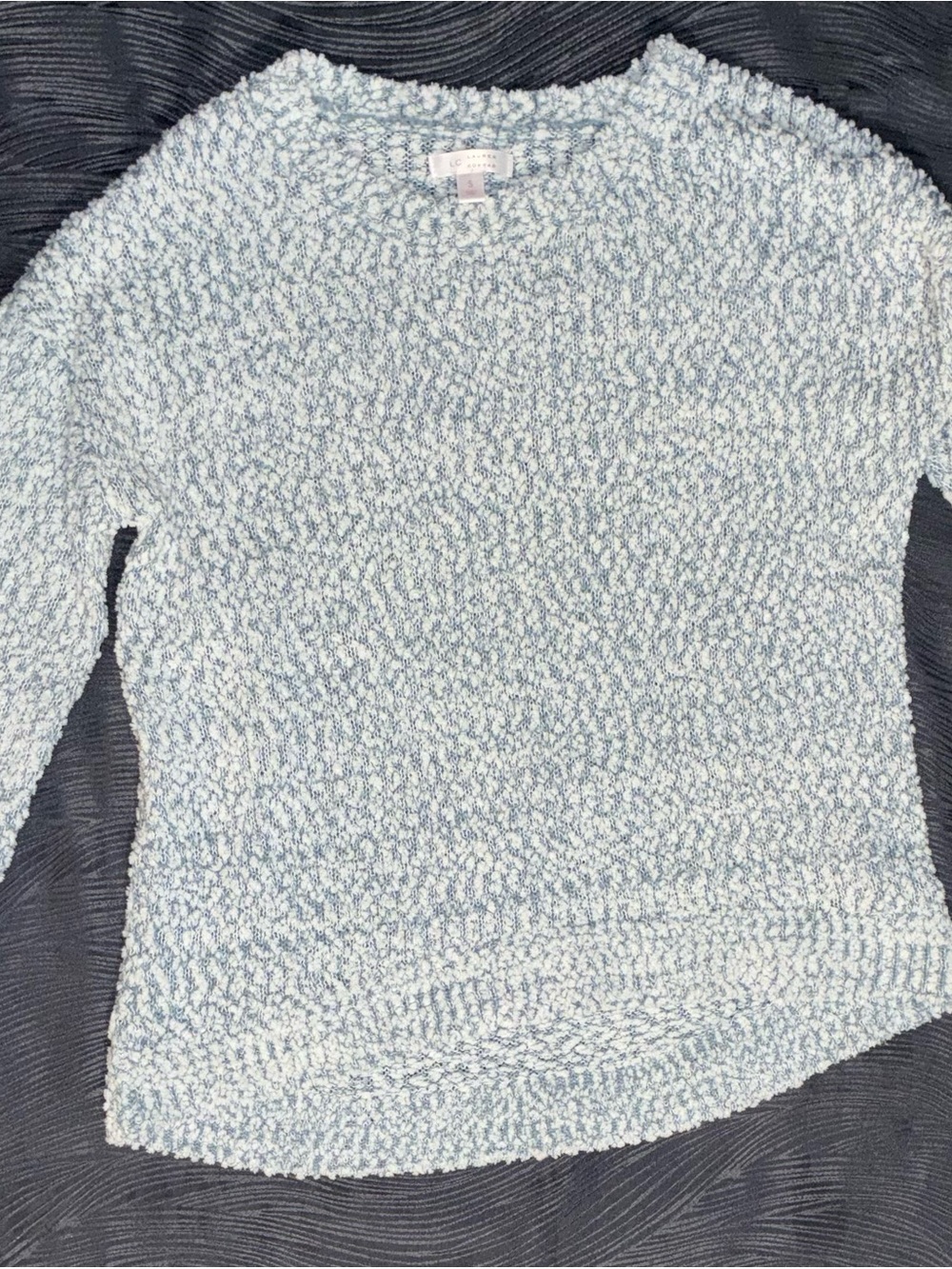 LC Lauren Conrad Light Blue & White Cozy Textured Crewneck Sweater